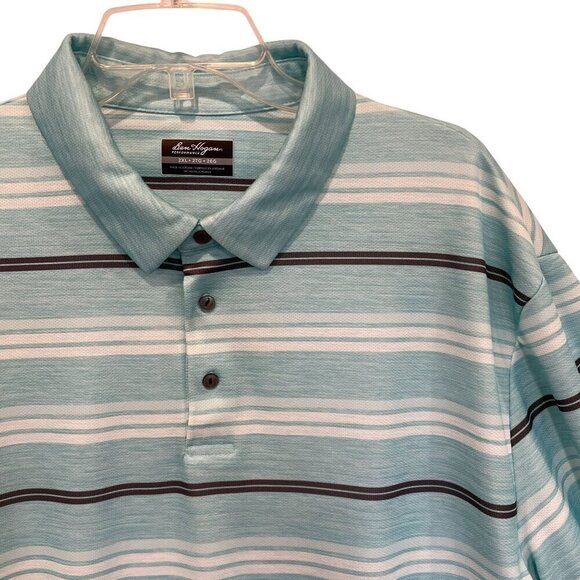 Ben Hogan Performance Men's 3-Button Striped Golf Polo Shirt Sz XXL in Turquoise - Picture 2 of 13